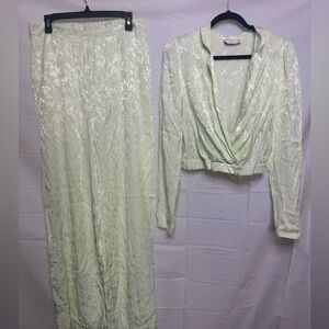 Asos Design Light Green Soft Floral Jacquard Suit 2Piece Coord Matching Set sz8